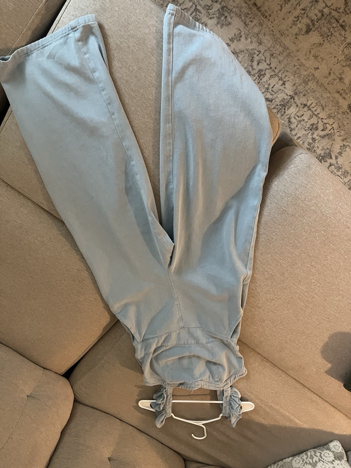 Baltic Born Madison Denim Jumpsuit Blue S Wide-Leg Ruffle Straps Pockets