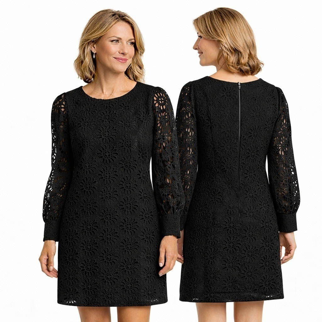 Lilly Pulitzer Womens Aisha Eyelet Romper 8 Black Cotton Lined Long Sleeve Mini