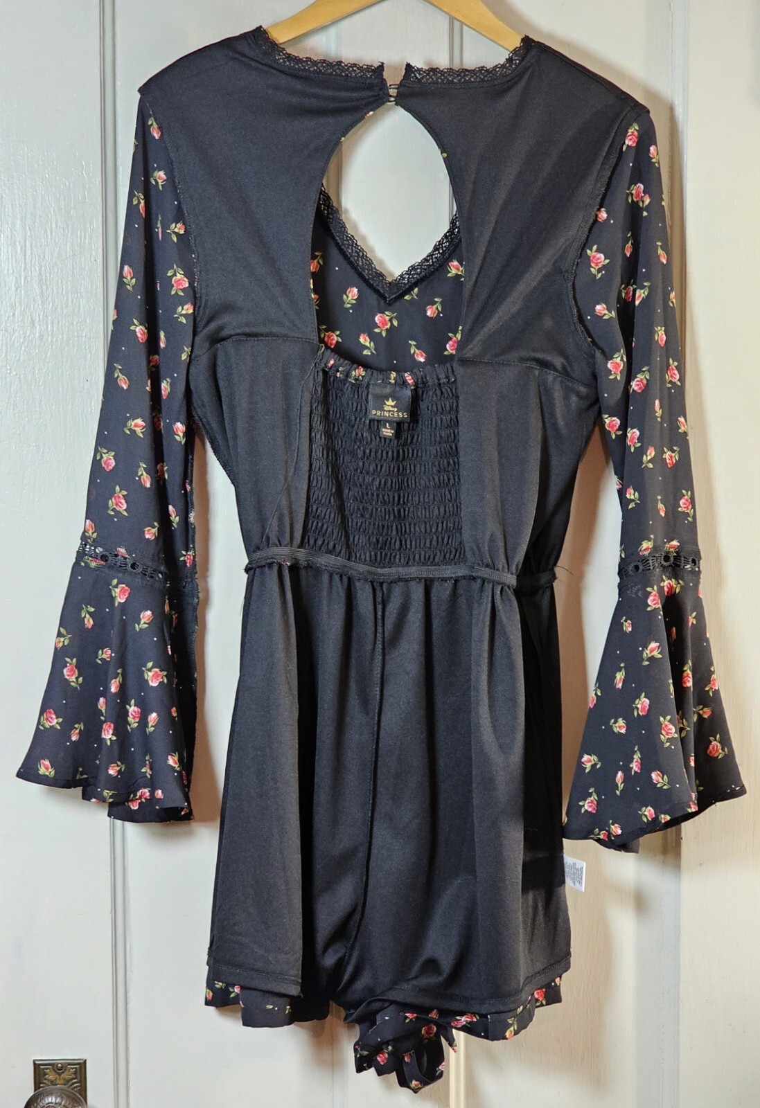 Disney Princess Romper Junior Size L Black Roses Belle Beauty Beast Cottagecore