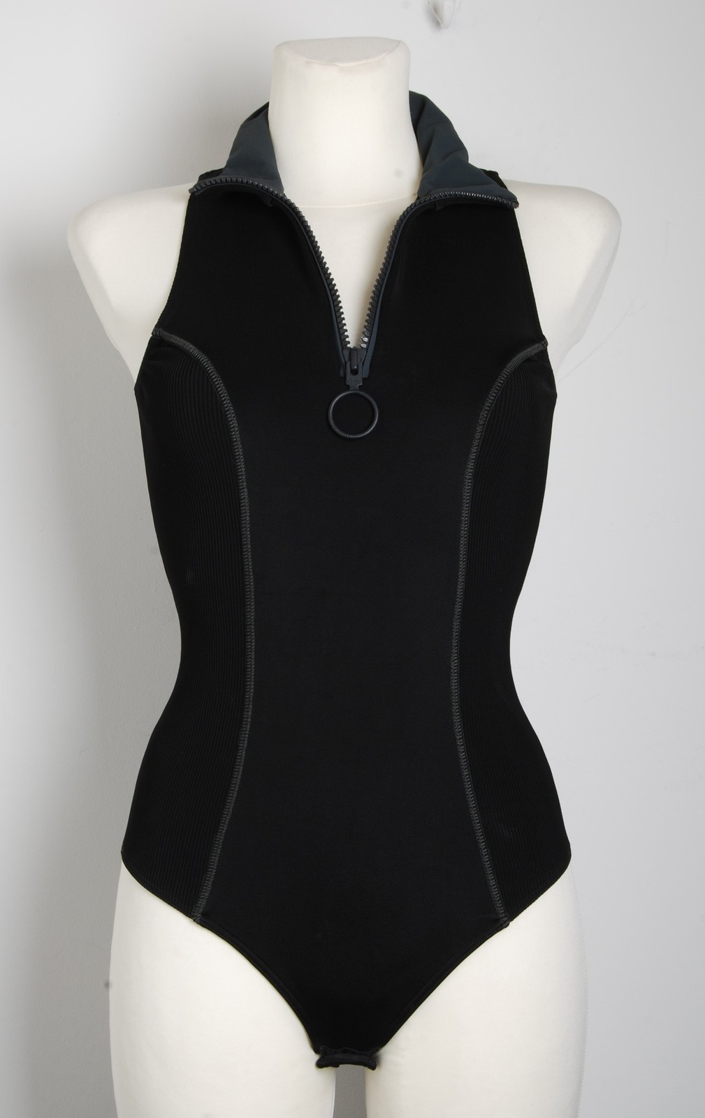 Off-White Women Black Bodysuit Viscose Stretch Collared One-Piece Top Sz IT 40 S