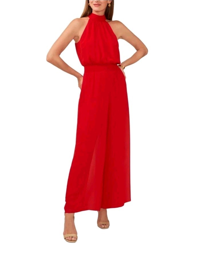 Vince Camuto Women’s Halter Tie-Back Wide-Leg Jumpsuit – Ultra Red Size 2