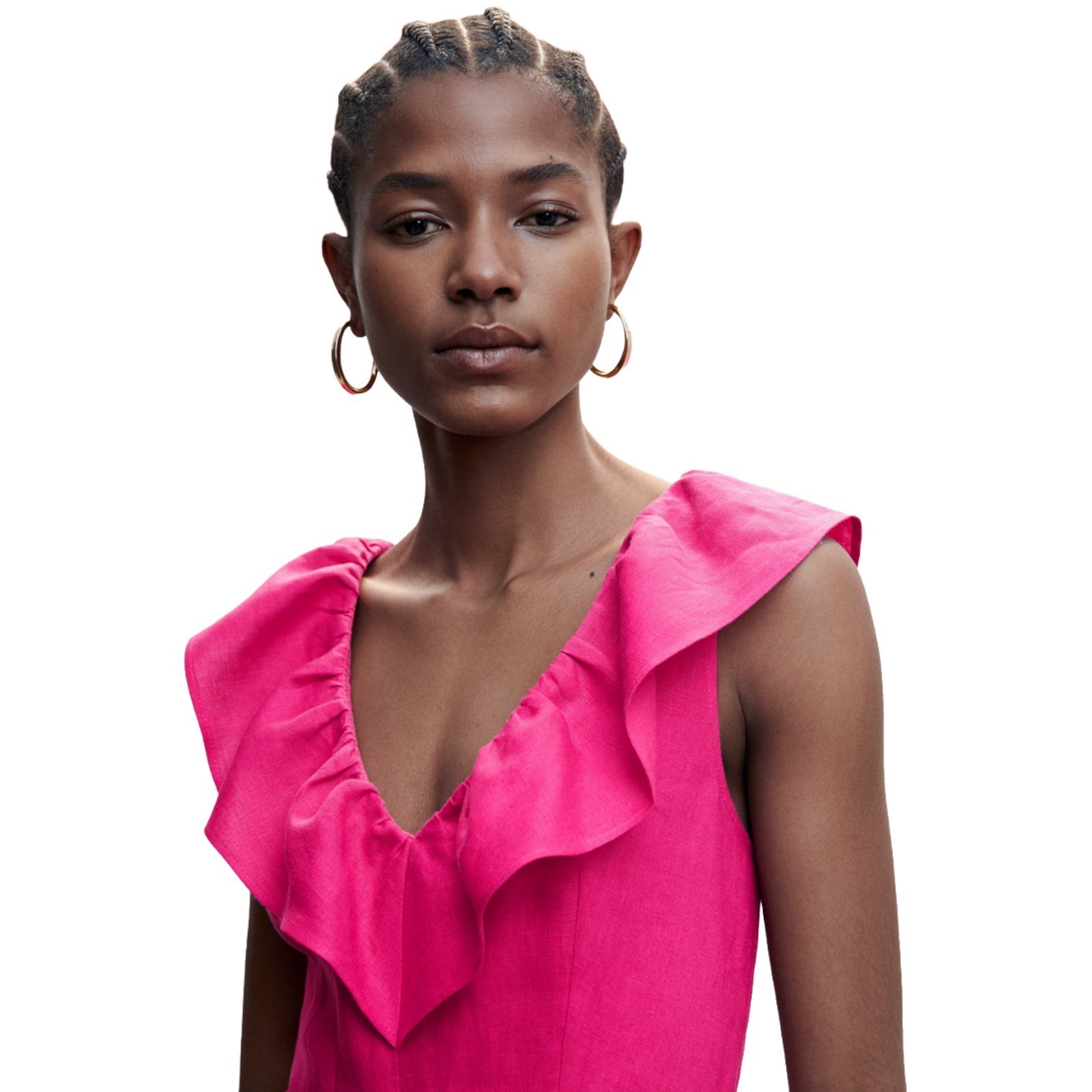 Mango Belted Linen Romper | Fuchsia | Large