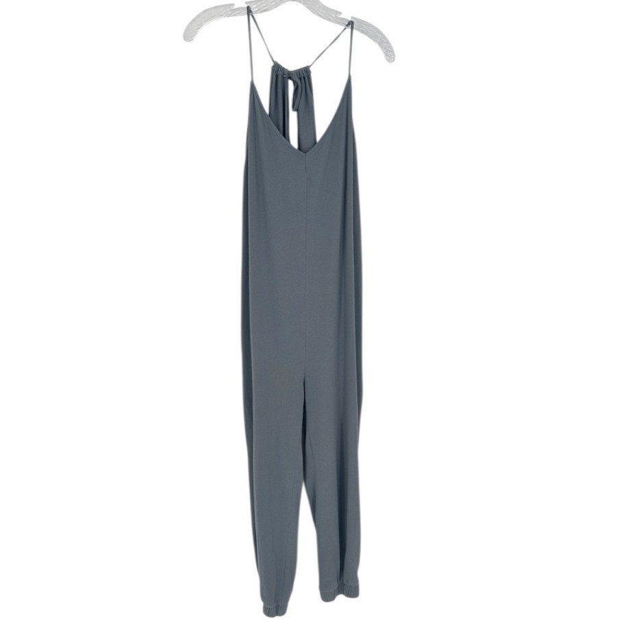 Zara Gray Cotton Strappy Jumpsuit Tie Back Jogger Leg Medium