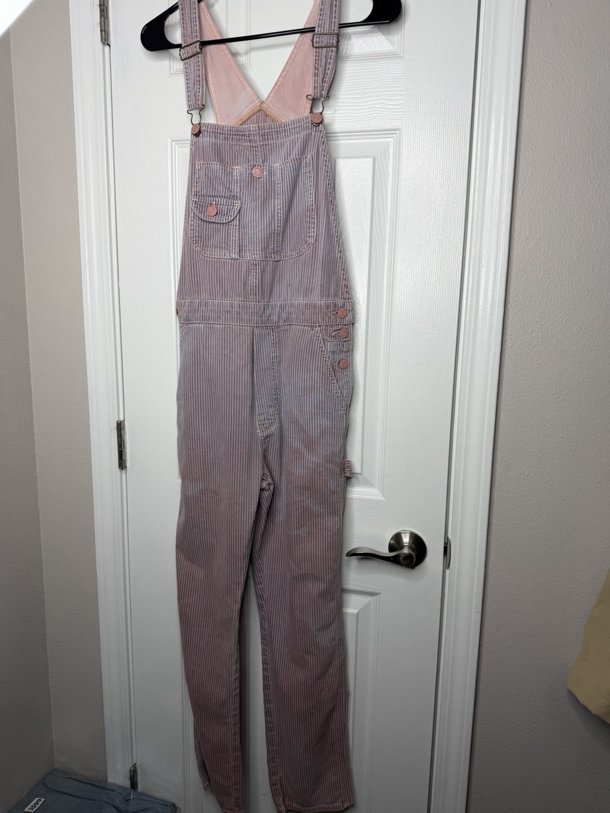 Mother The Scrapper Overalls Womens Small Pink Cotton Striped Denim 5 Pocket EUC