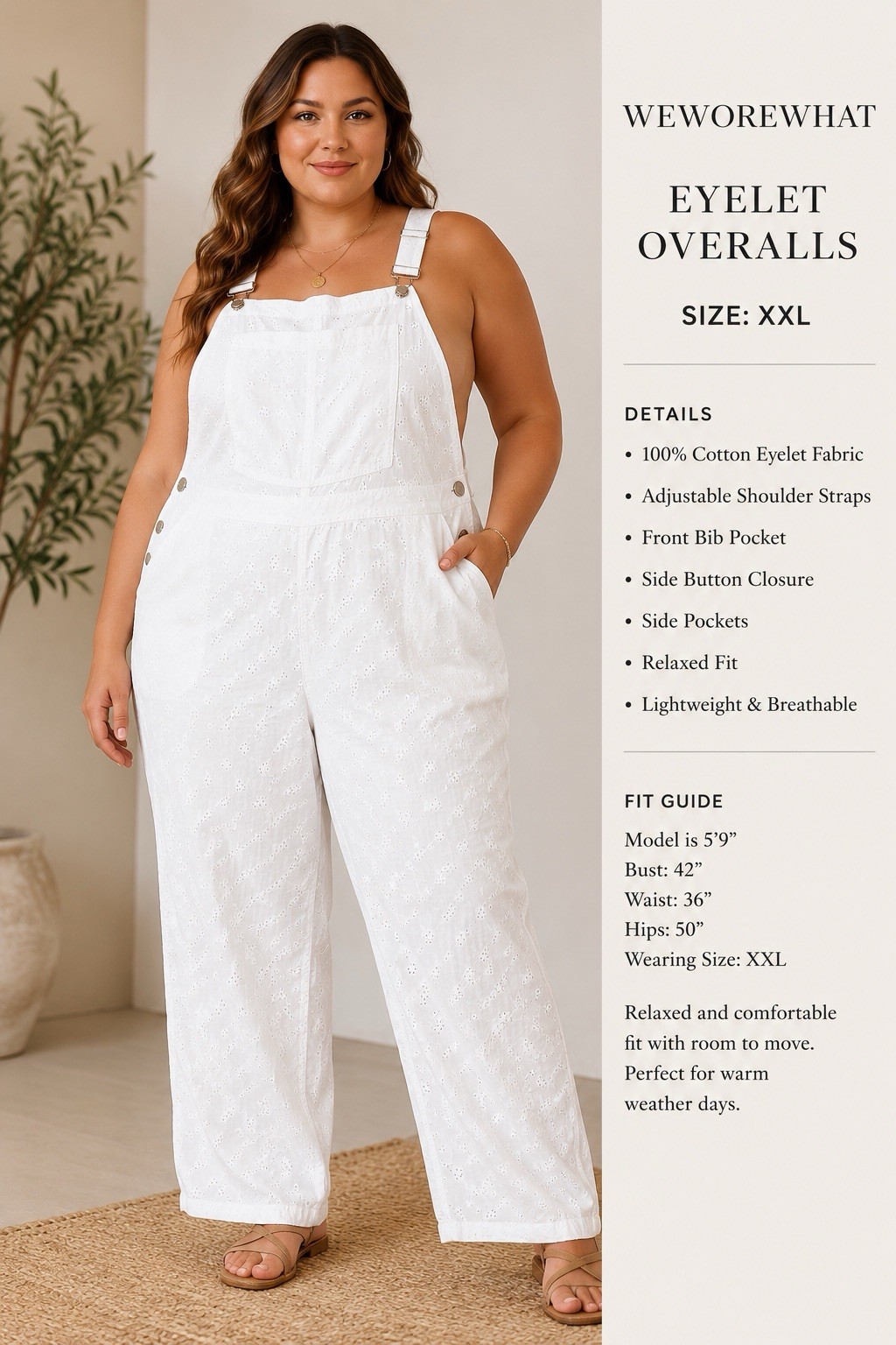 NWT WeWoreWhat Eyelet Overalls XXL White Cotton Overalls Boho Beach Casual