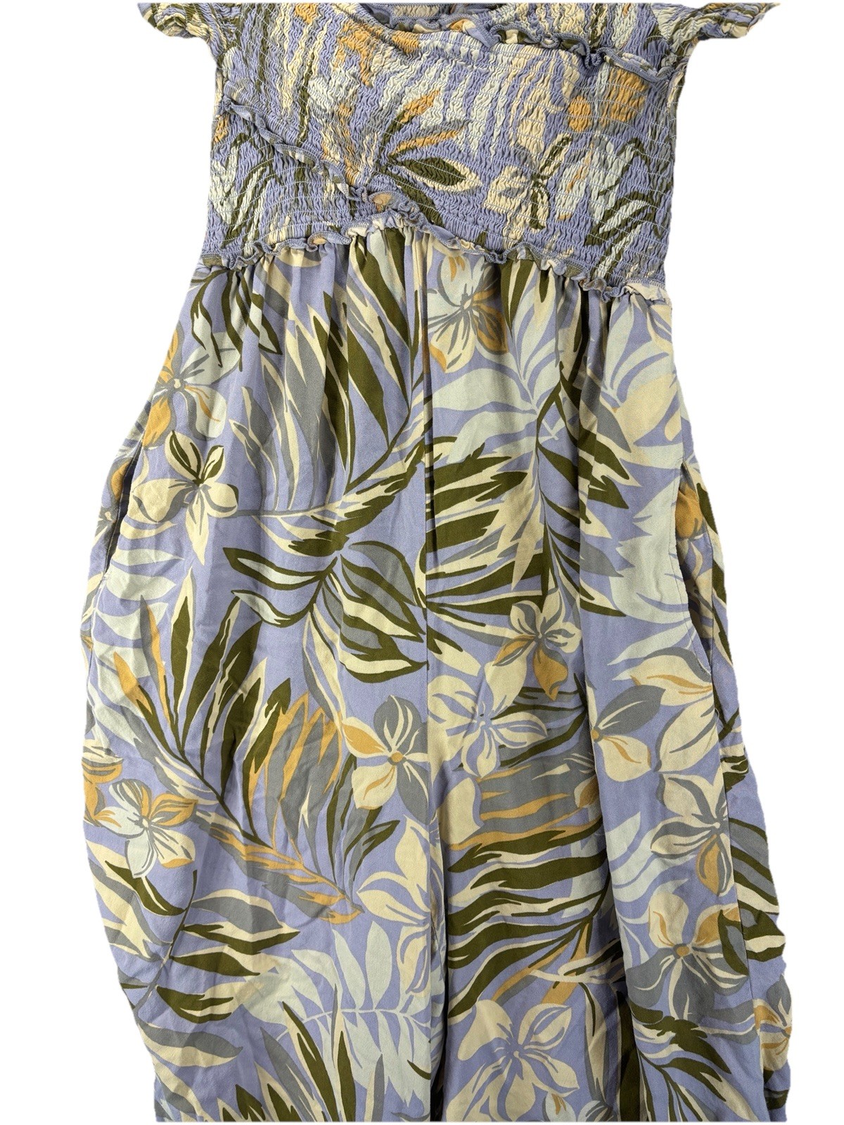 Patrons of Peace Romper S Smocked Tropical Boho Resort Pockets Rayon Flowy Beach