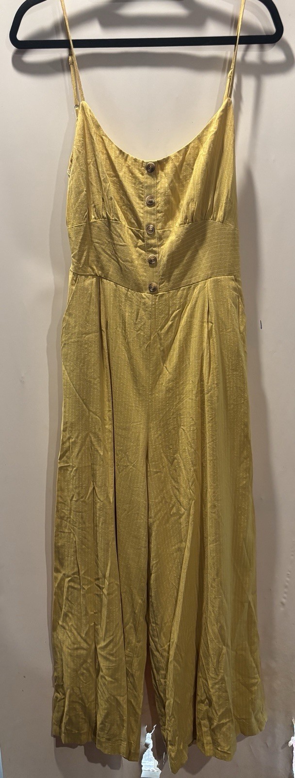 Coastal Air Mustard Yellow Striped Tie-Back Culotte Jumpsuit Size Large