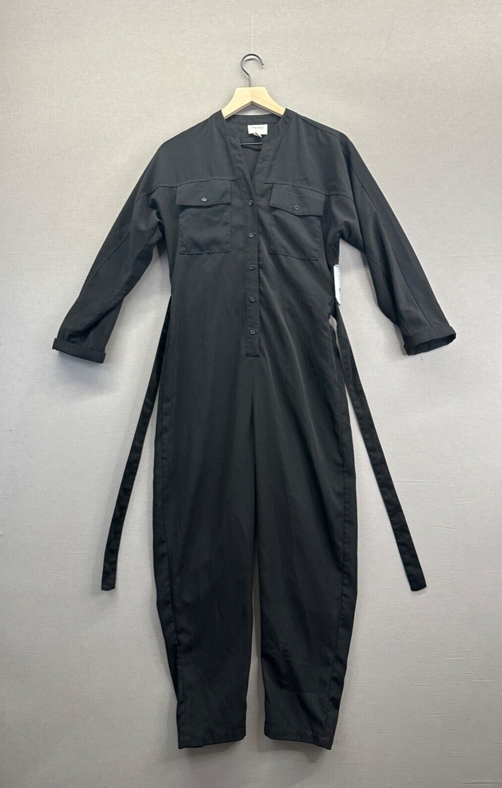 Nine West Womens Black Jumpsuit Button Drawstring Long Sleeve NWT Size S
