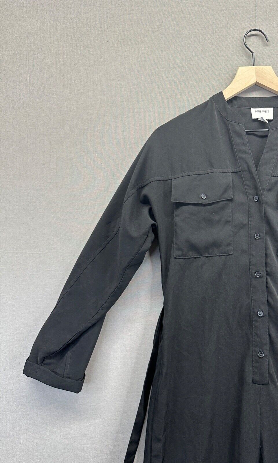 Nine West Womens Black Jumpsuit Button Drawstring Long Sleeve NWT Size S