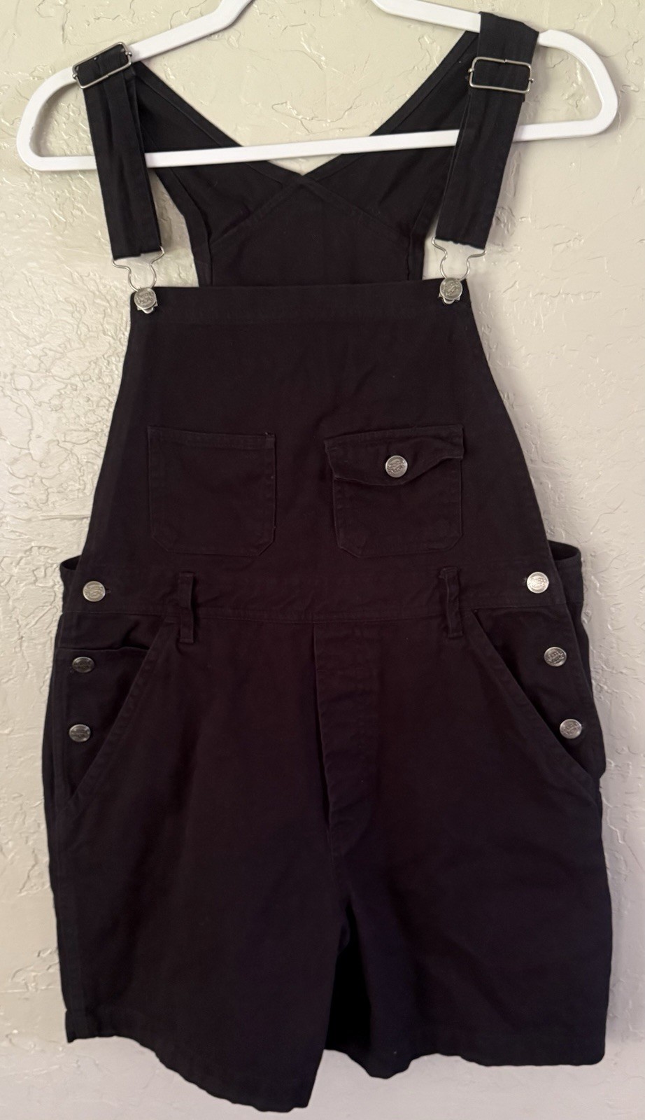 VTG Looney Tunes M Tweety Bird Sylvester Black Overalls Bib Shorts Romper READ D