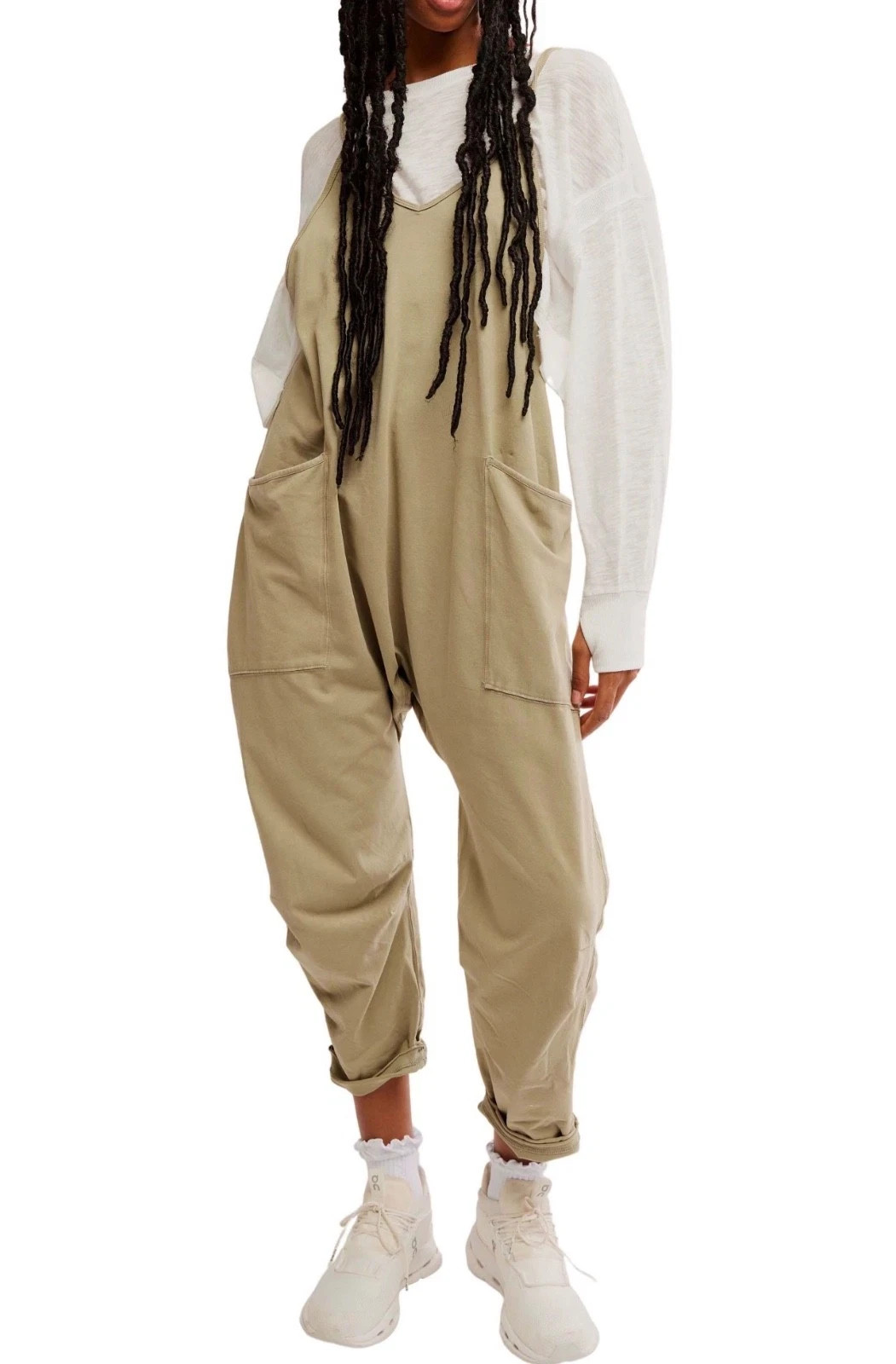 New Free People FP Movement Women’s Medium Hot Shot Jumpsuit Sage Stone GREEN