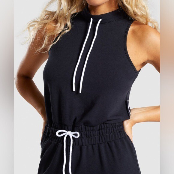GymShark Solace Black Jumpsuit Size M Elastic Tie Waist Athleisure Loungewear