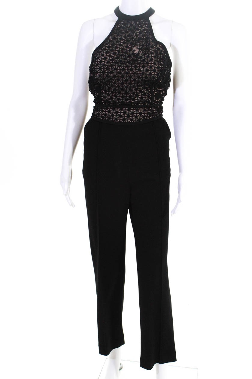 Style Stalker Womens Sleeveless Halter Sana Jumpsuit Black Lace Size L 10863366