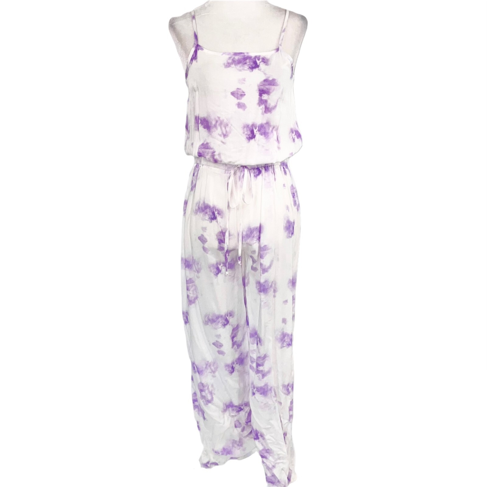 New Shinestar Tie Dye Sleeveless Straight Leg Jumpsuit White Purple Size Small