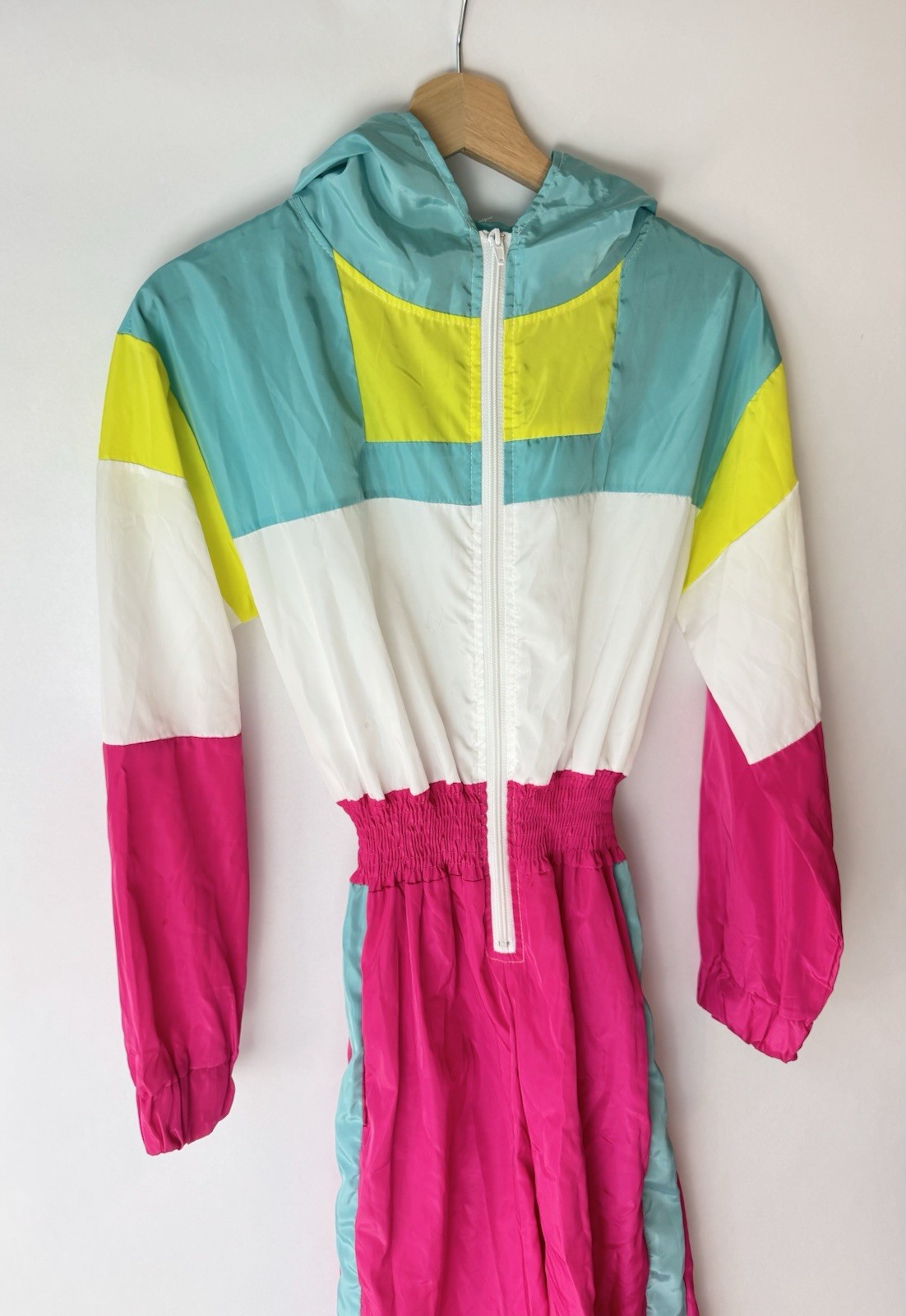 Retro Women’s Colorblock Windbreaker Jumpsuit One-Piece Long Sleeve Size S