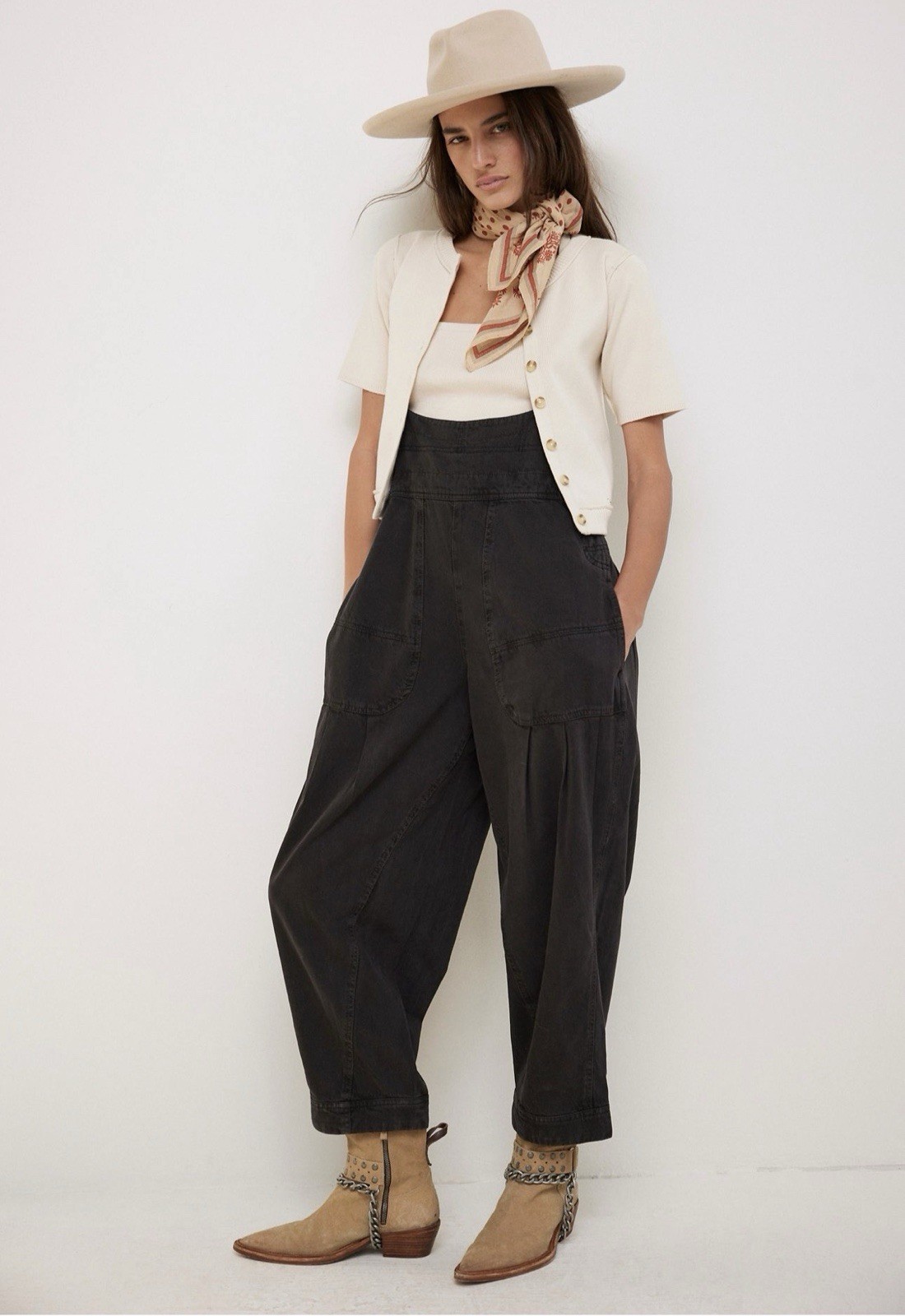 Free People Felix Tapered Overalls We The Free Adjustable Straps Black L NWT
