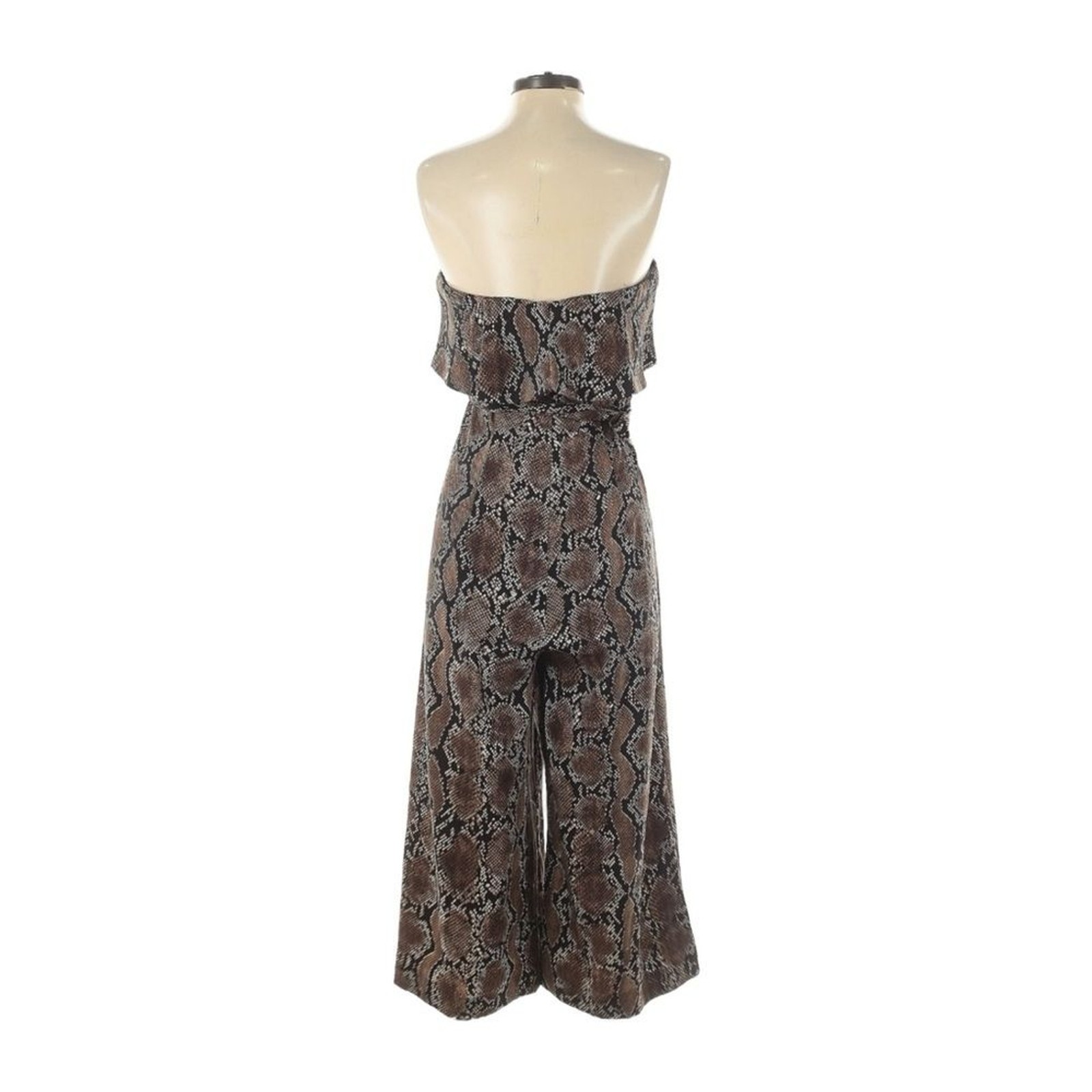 Aritzia Babaton Strapless Snake Print Flutter Jumpsuit Brown Size 2