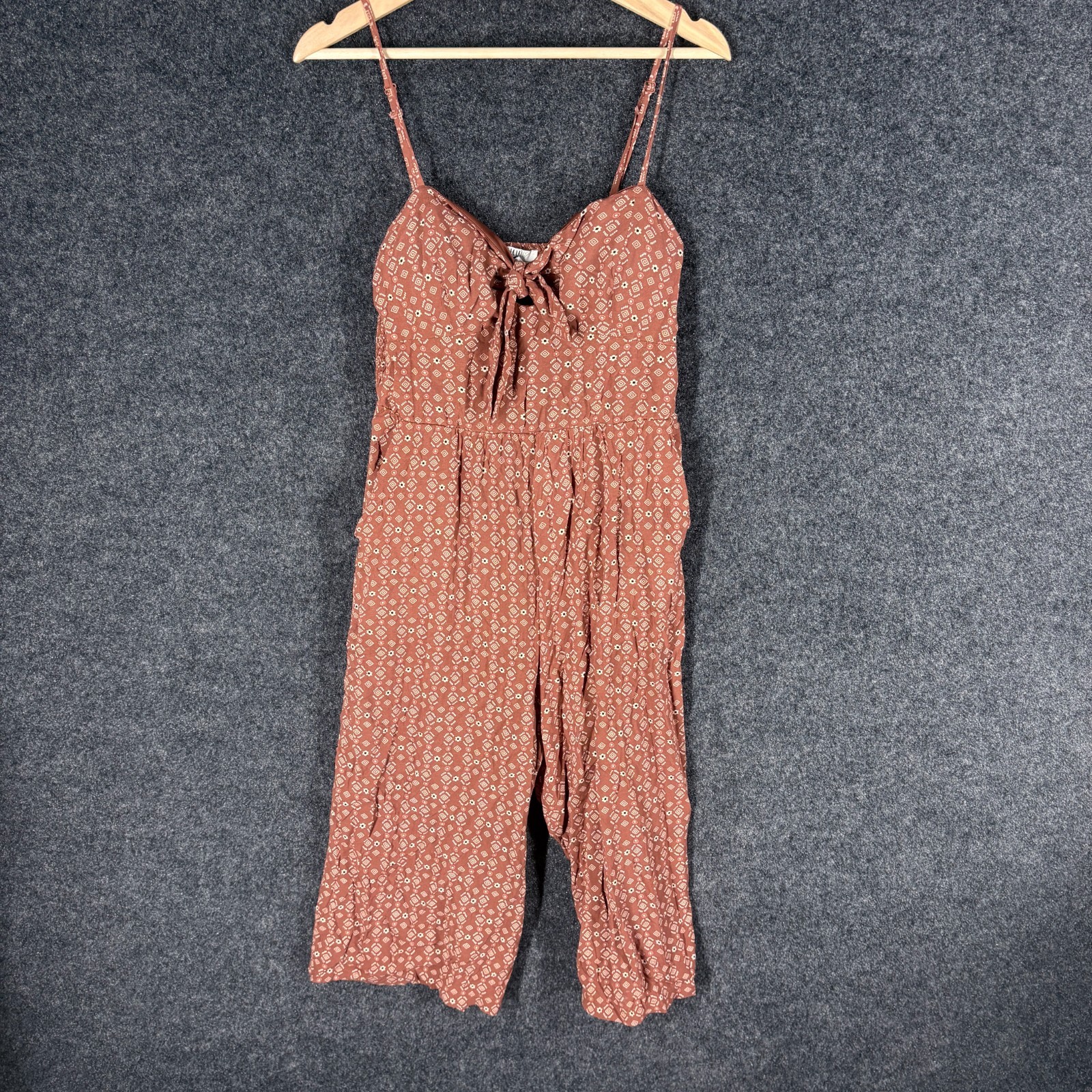 AUW Jumpsuit Women M Medium Brown Geometric Sleeveless V-Neck Rayon Lined Casual