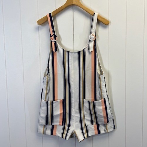 Preppy Nautical Striped Sleeveless Romper Women Size M Coastal Summer Retro Vibe