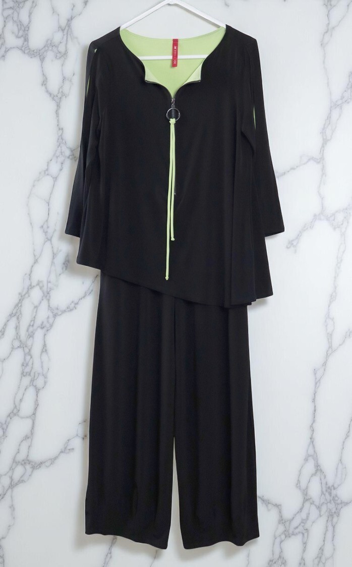 IC BY CONNIE K $225 Slinky Stretch Layered Zip Slit Sleeve Jumpsuit Size Small