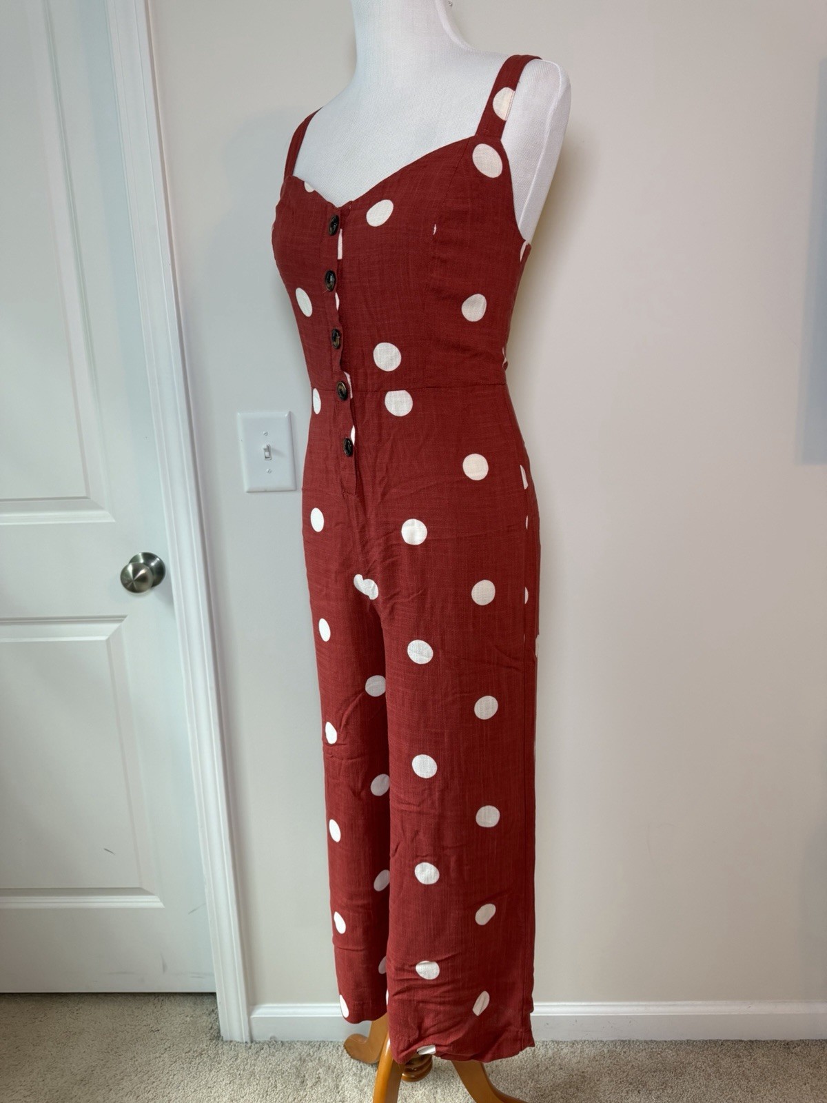 Primark Overall Jumper Polka Dot Red Women’s Sz 6 Crop Jumpsuit NWT