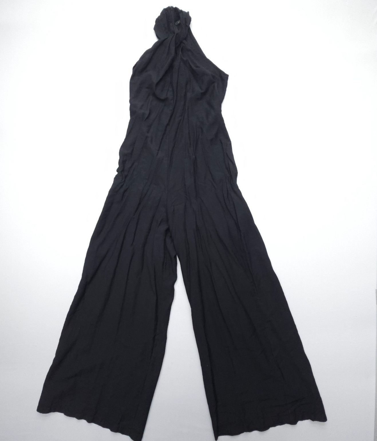 Xetra Twist Neck Wide Leg Jumpsuit Womens XS Black Made in Italy Palazzo Boho