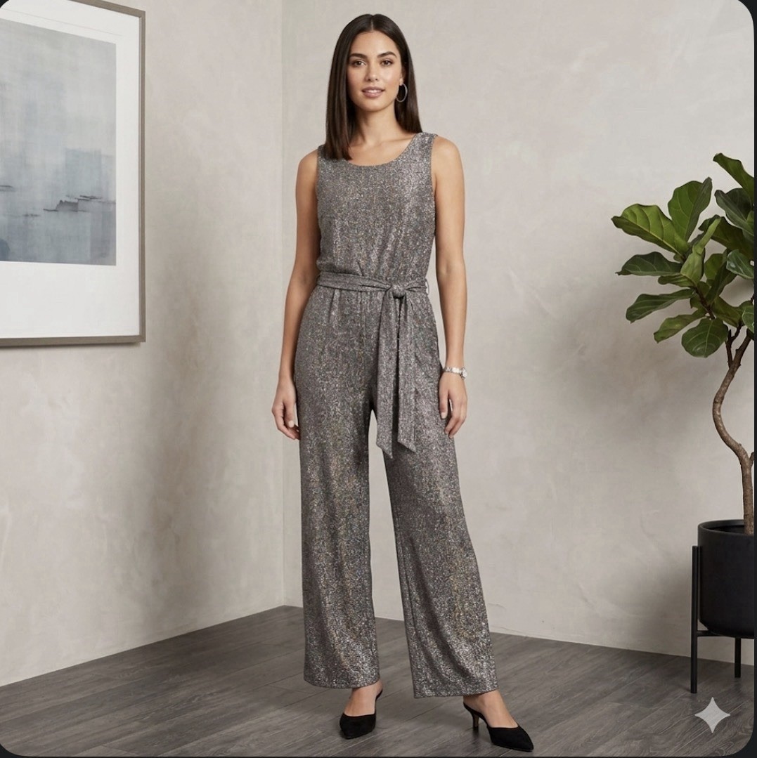 Nicole Miller New York Metallic Shimmer Wide Leg Jumpsuit Women’s XL Party Ready