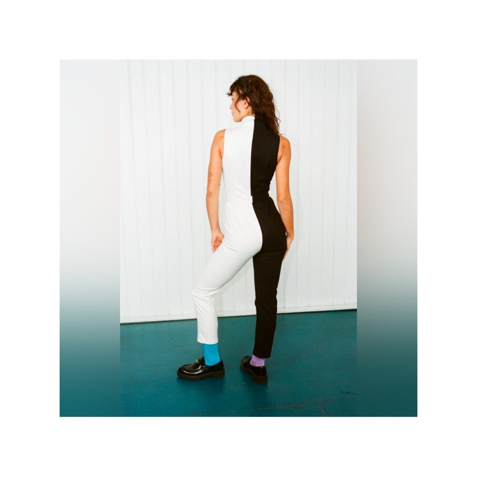 Fashion Brand Company Black And White Colorblock Sleeveless Jumpsuit Sz Small