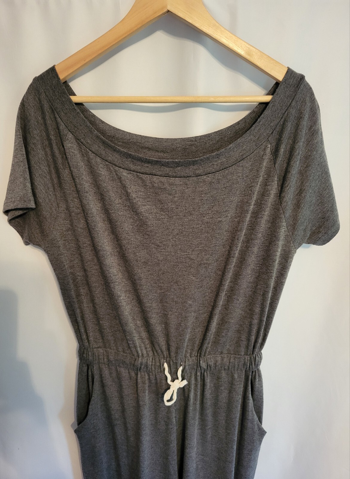 Womens Drawstring Lounge Jumpsuit romper Gray One Piece Jersey Tapered Leg S