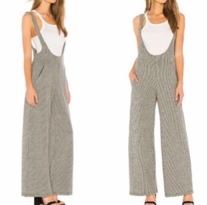 Free People What Goes Around Overall Jumpsuit One Piece Romper Bib Wide Leg Lg