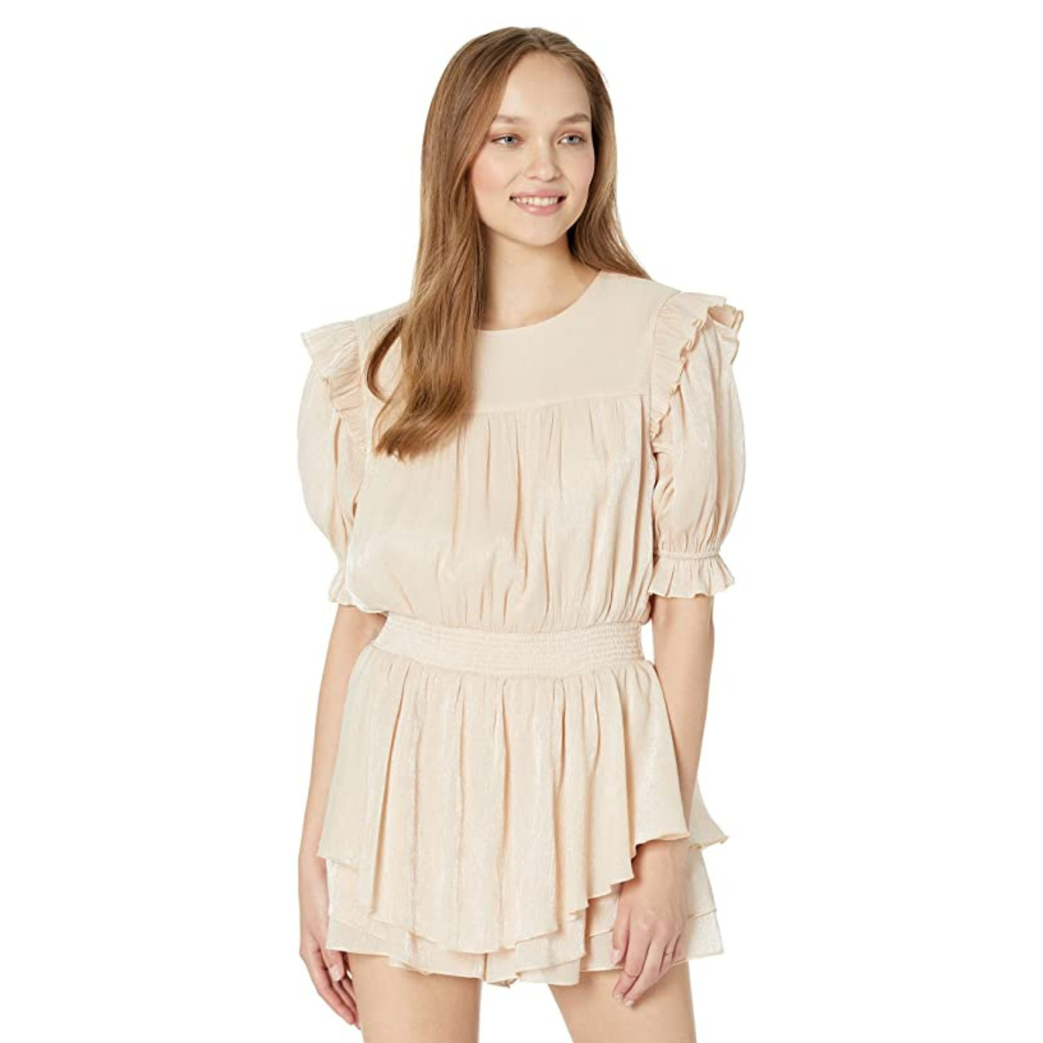 English Factory Skort Romper Women’s Medium Orange Ruffle Puff Sleeve NLW203