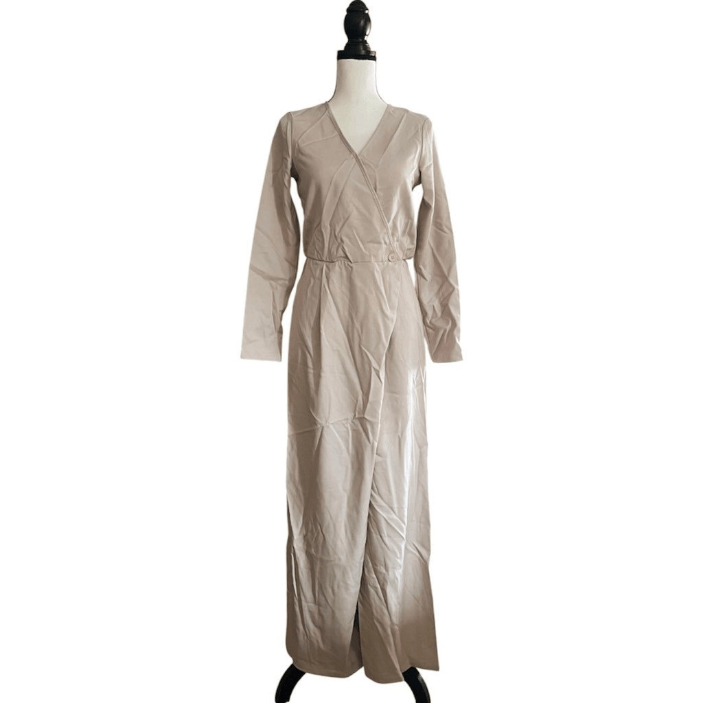 Halara Beige Wrap Wide Leg Jumpsuit XS NWT Office Business Casual Earthy Tone