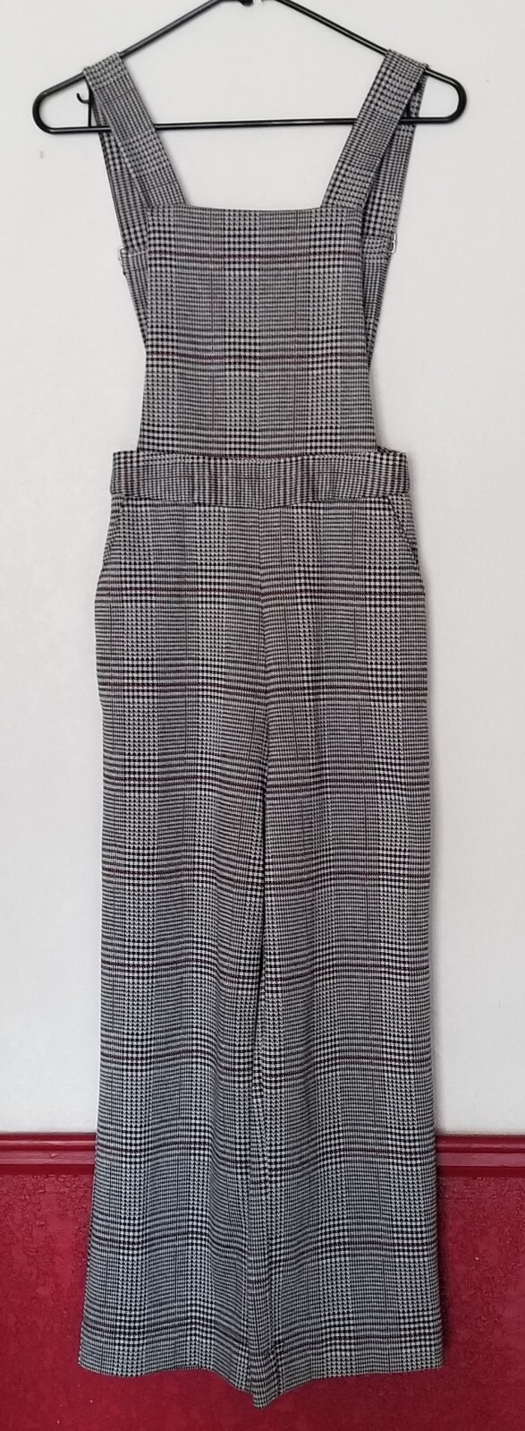 LOVE FIRE Bib Overall Women Size XS Tall Petite Black White Plaid With Pockets
