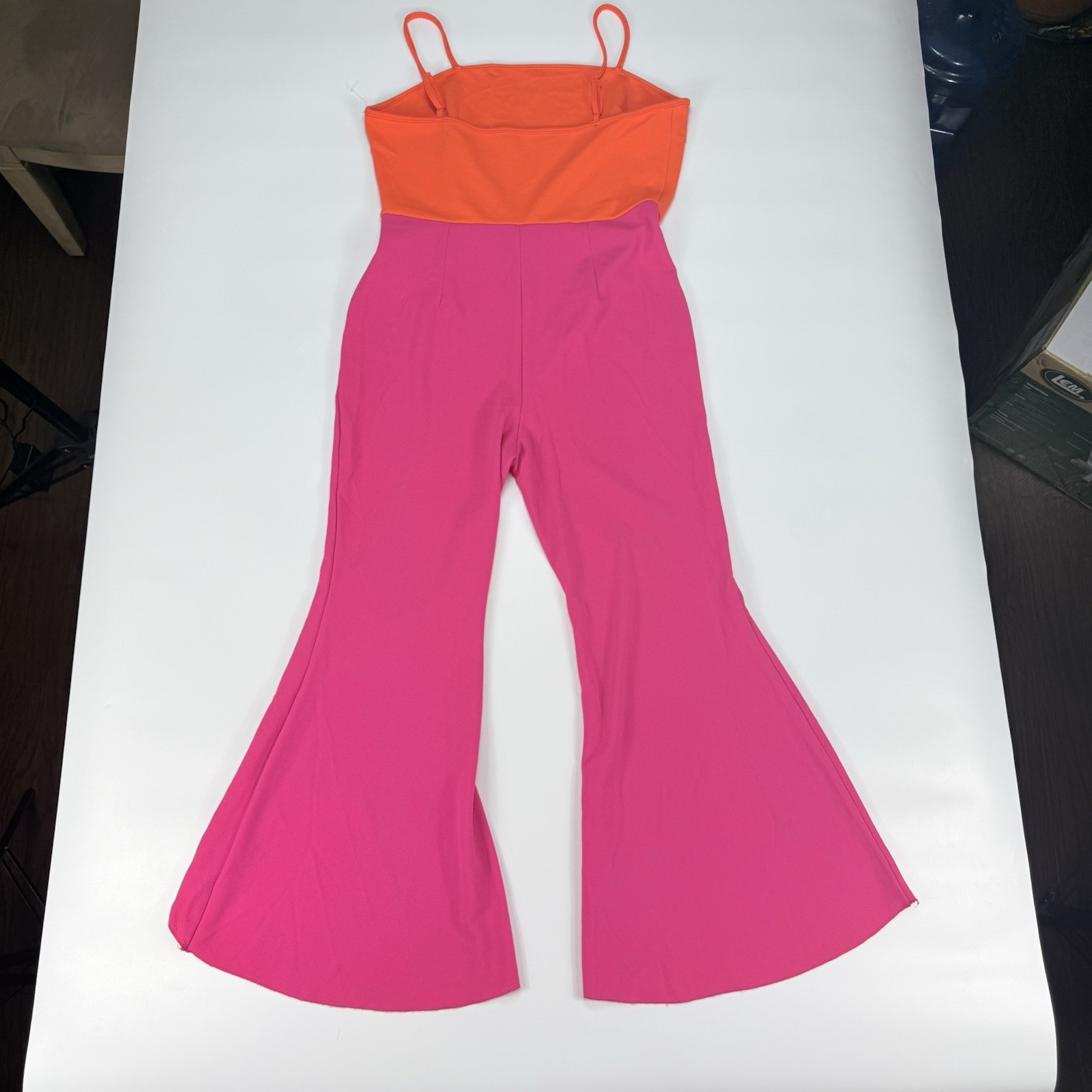 SHEIN Colorblock Flare Leg Jumpsuit Spaghetti Strap Pink Orange S/M