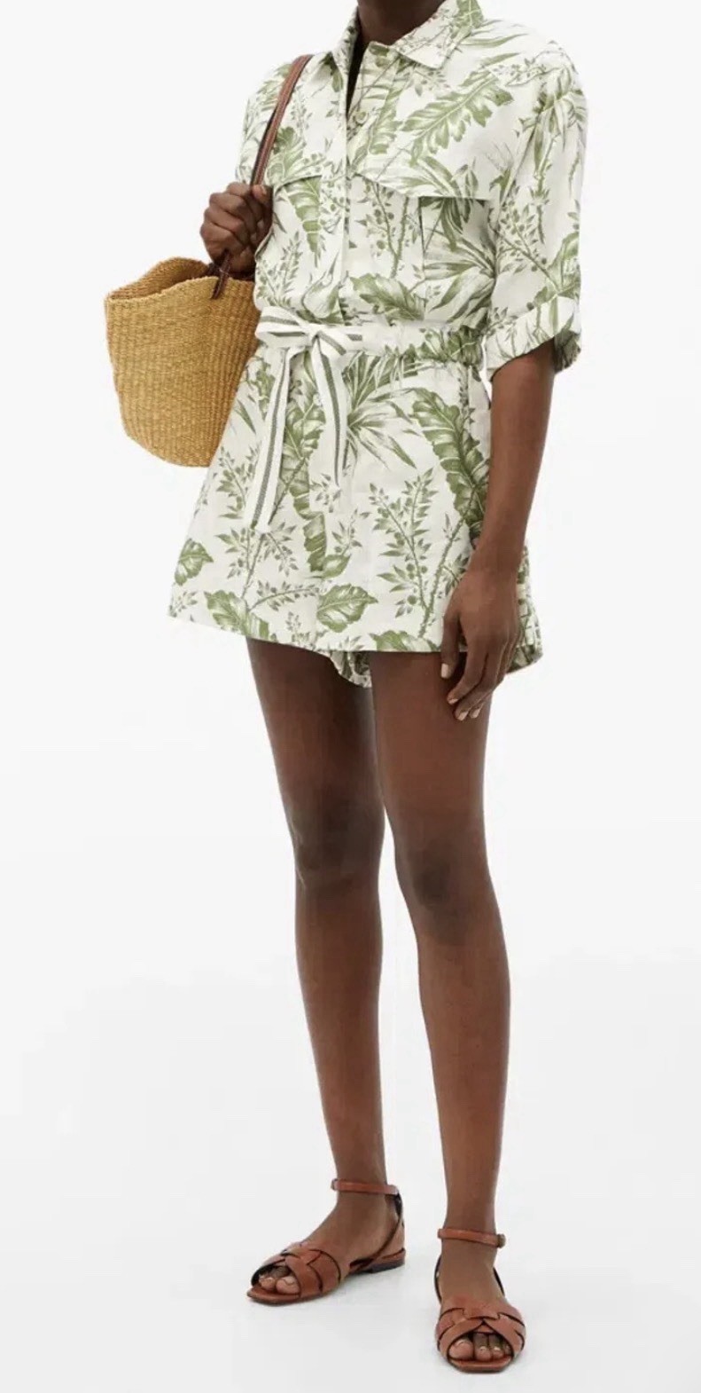 Zimmermann Empire Utility Playsuit Size 0 AU 8 US 4 Linen Khaki Palm. Waist Tie
