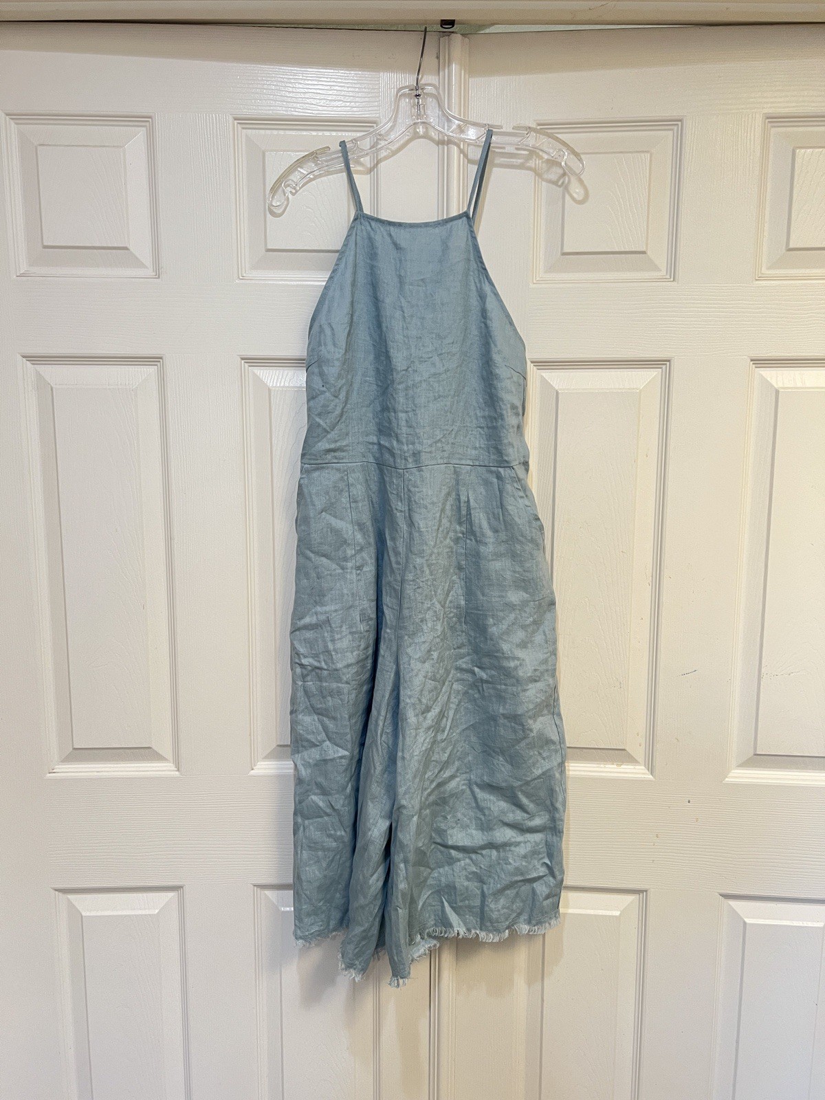 Reset blue adjustable open back culotte jumpsuit pockets summer beach medium
