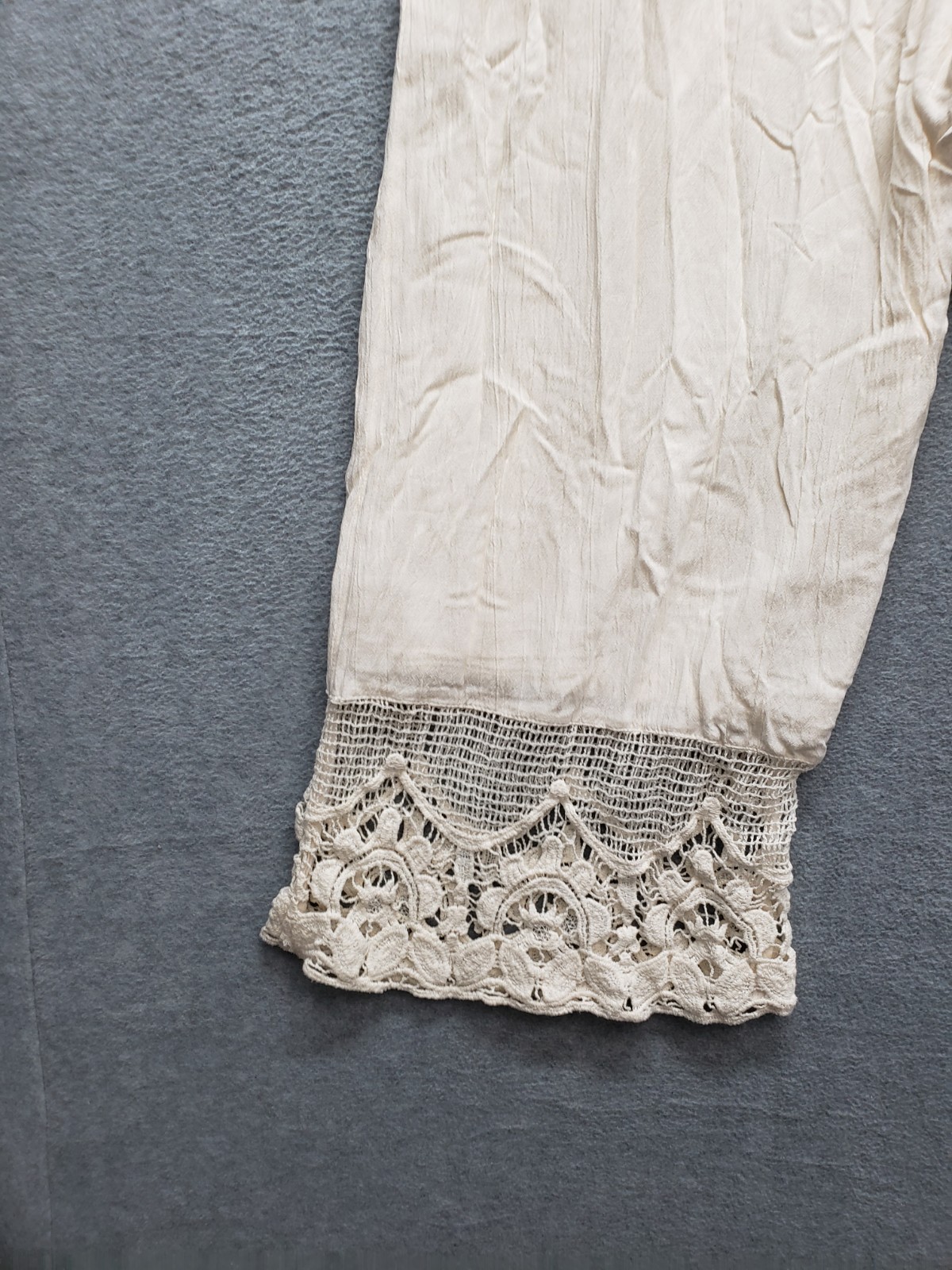 American Eagle Women Jumpsuit S Beige Smocked Lace Strap Back Tie Comfort Boho