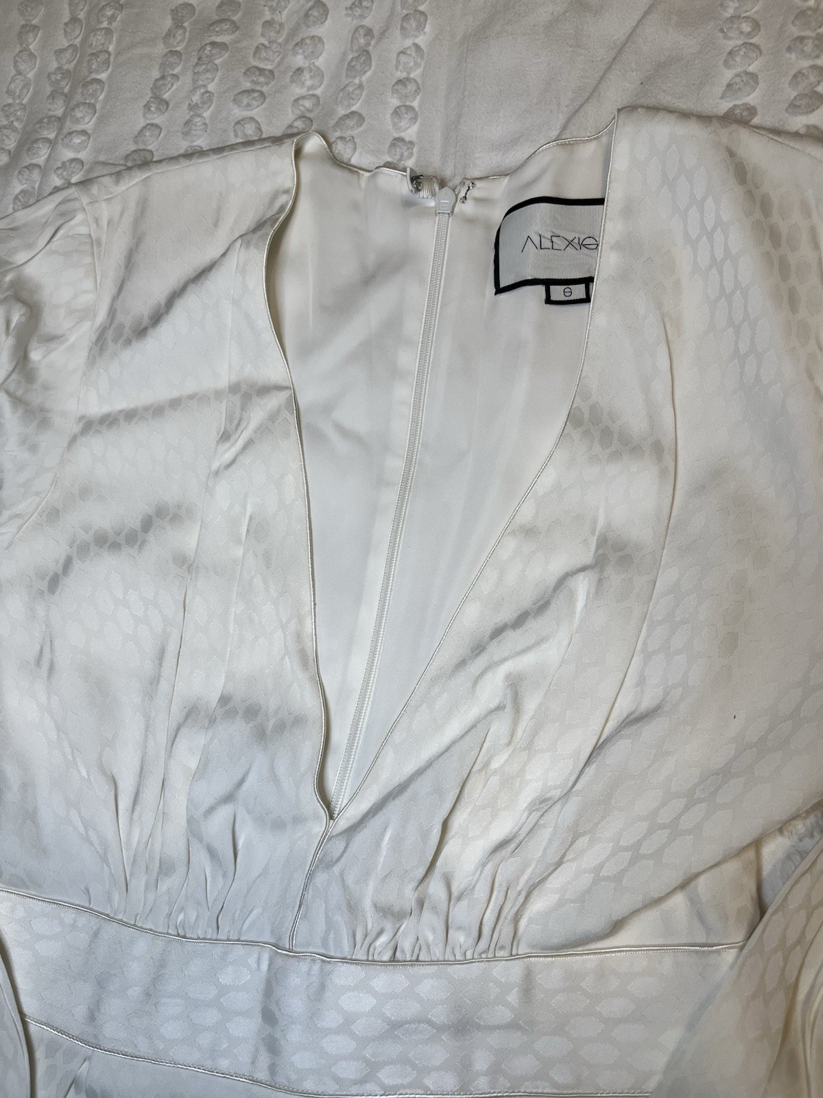 Alexis White Long Sleeve V-Neck Romper S Polyester Viscose Button Ruched