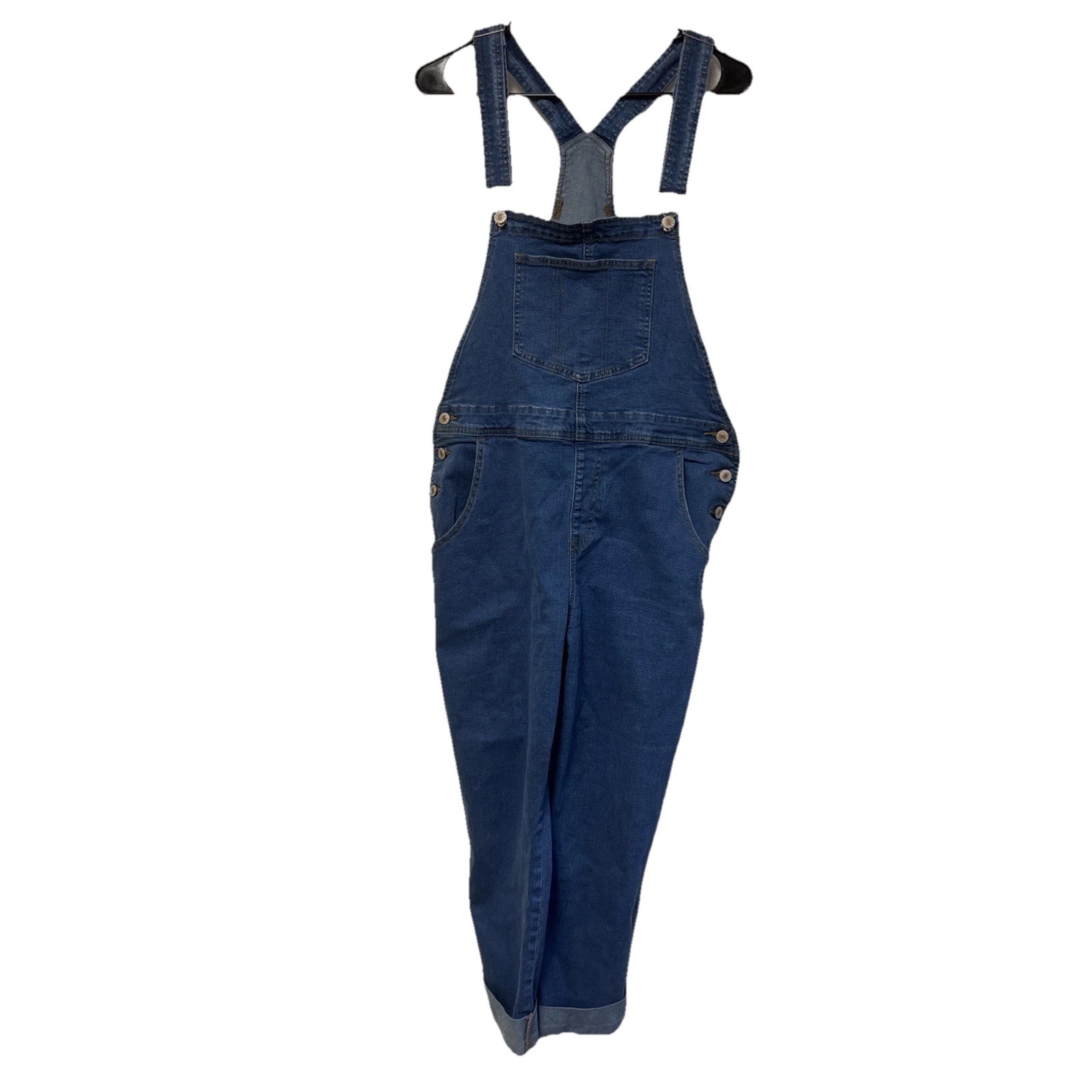 Overalls classic Denim Blue L Pockets Adjust Straps Stretch Bib Buttons Cotton