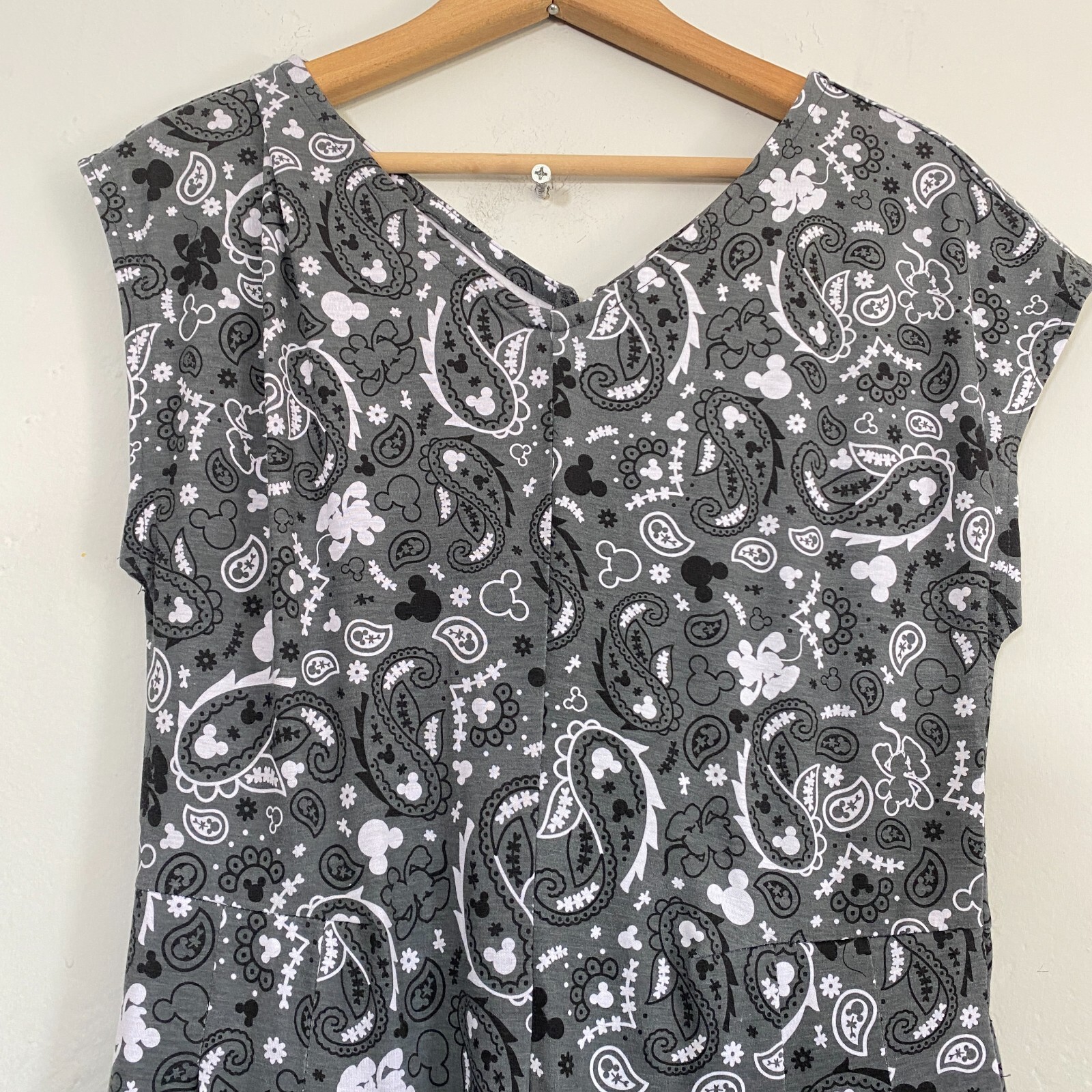 Disney Paisley Jumpsuit Women Size Medium Gray White Mickey Mouse