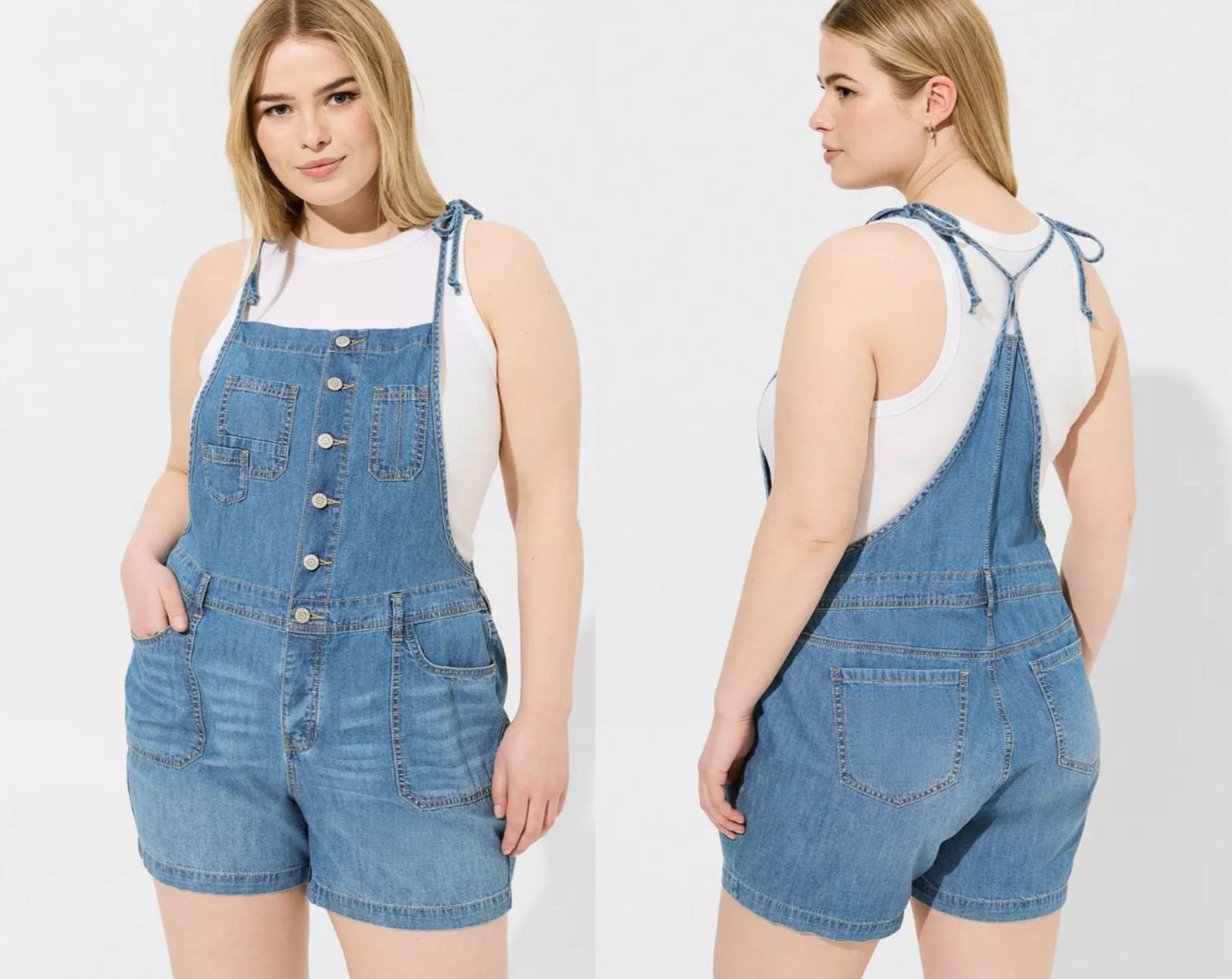 NWT TORRID 5 Inch Lightweight Denim Shortall in Medium Wash Size 16