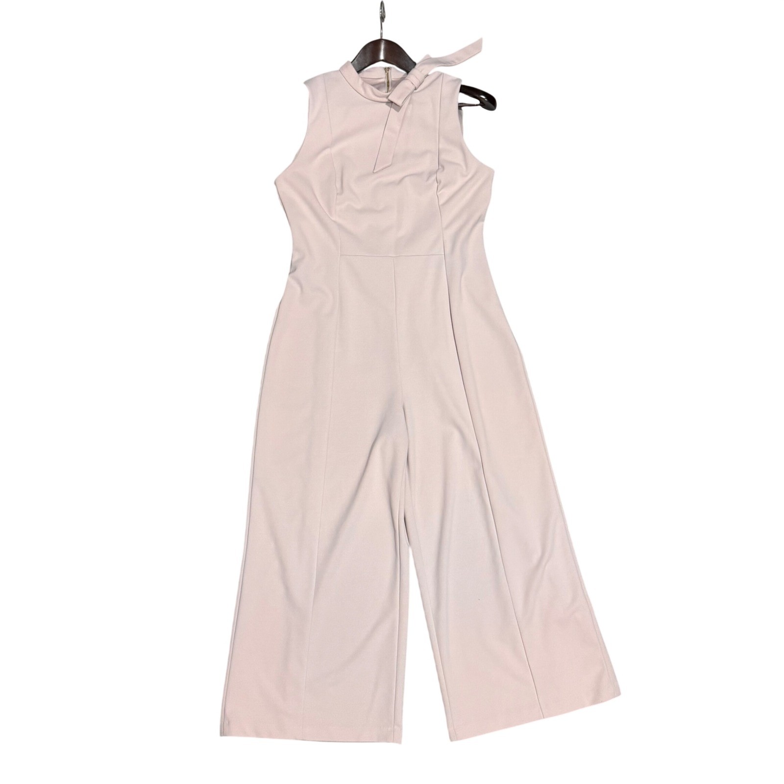 Calvin Klein Bow-Embellished Mock Neck Cropped WideLeg Jumpsuit Blush Pink Sz 10