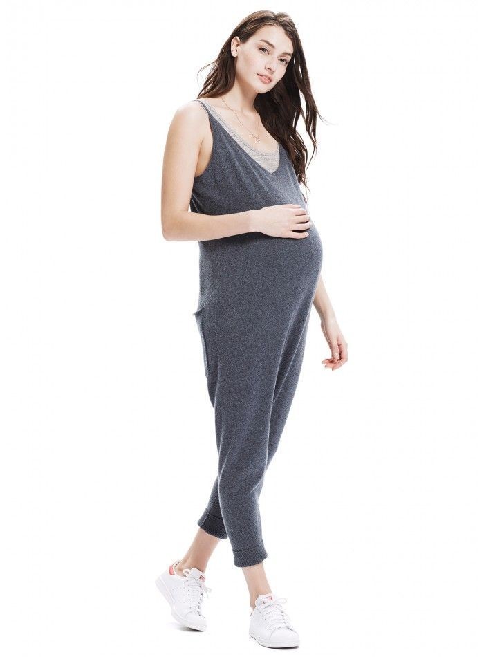 HATCH Maternity Women’s THE KNIT JUMPSUIT Merino Wool Charcoal Size O/S $278 NEW