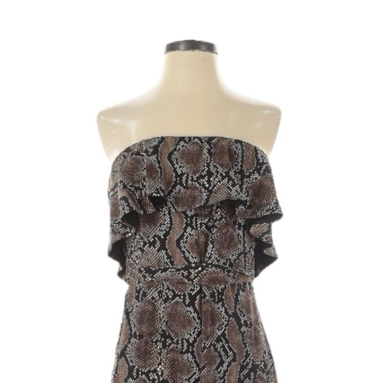 Aritzia Babaton Strapless Snake Print Flutter Jumpsuit Brown Size 2