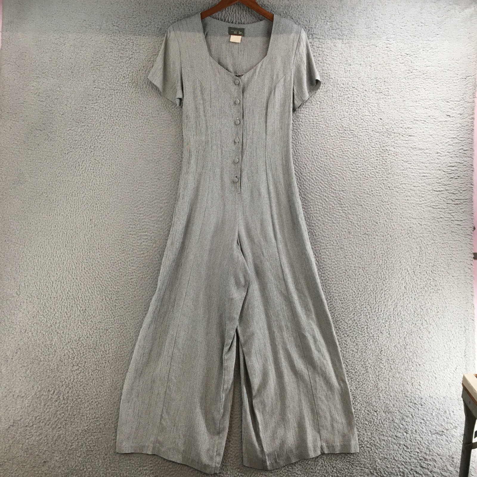 New York Style Jumpsuit Womens Medium Wide Leg Button Front Rayon Blend Grey