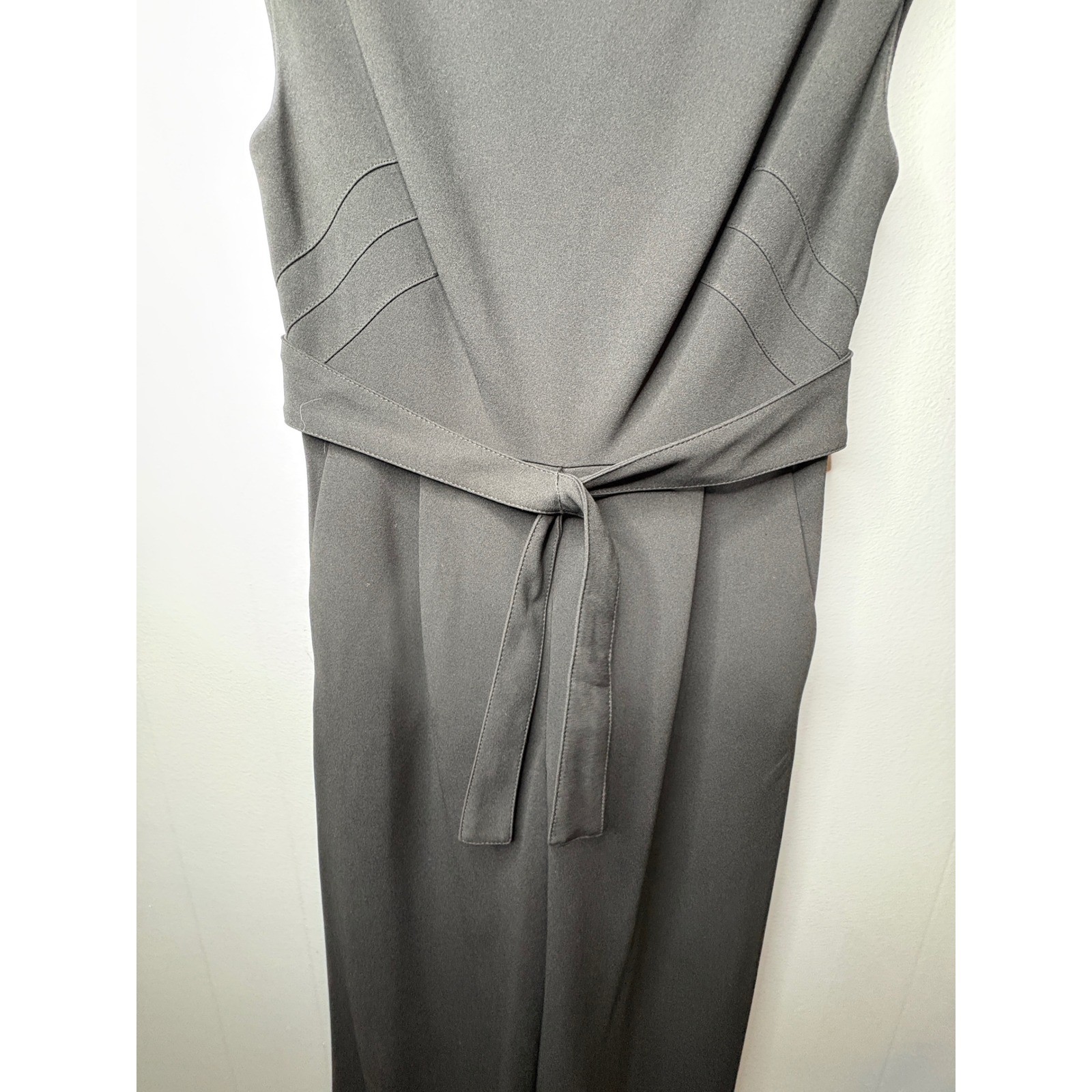 Calvin Klein Womens Black Wide Leg Sleeveless Tie Waist Jumpsuit Size 8 RN54163