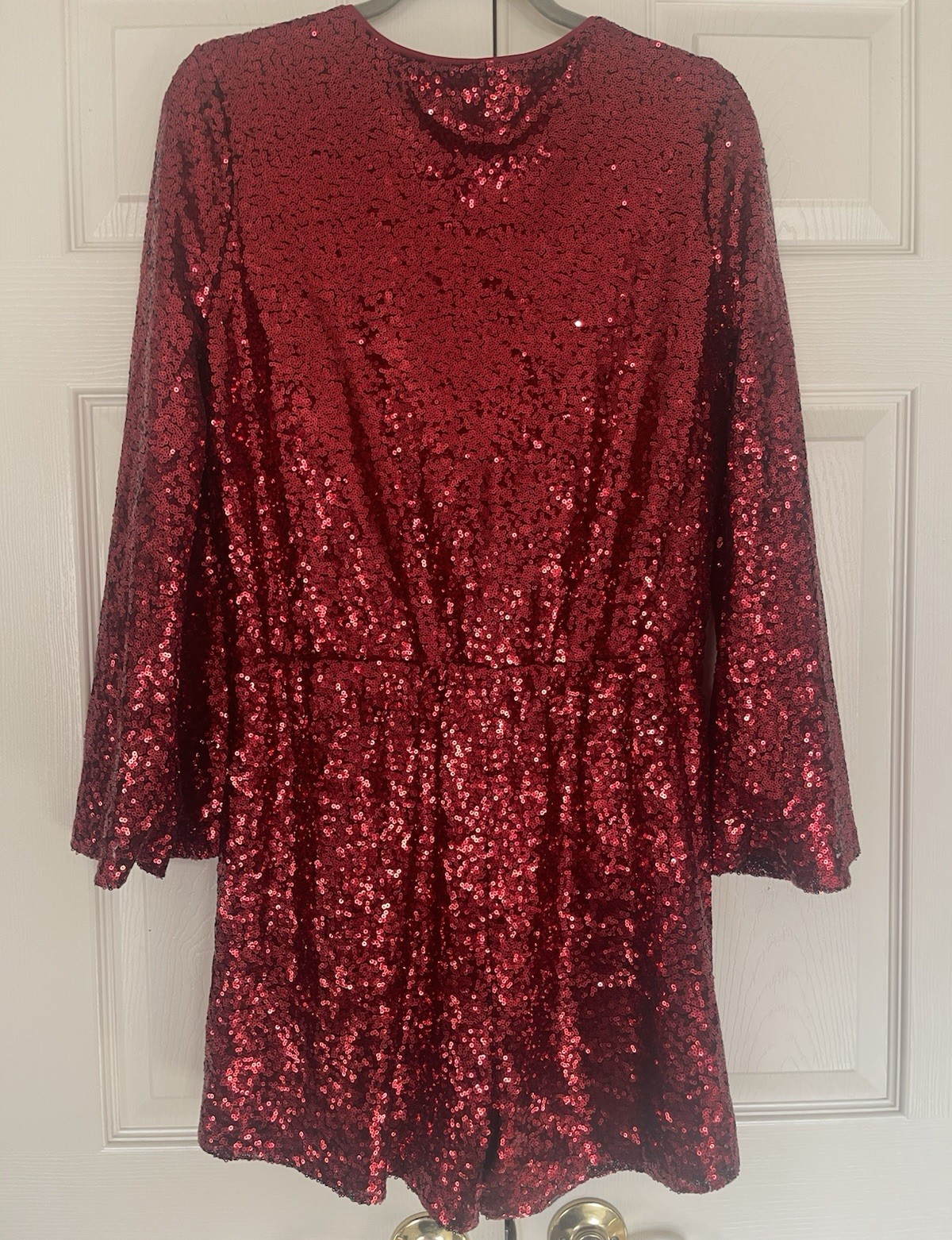 Chelsea & Violet Women’s L Red Sequin Long Sleeve V-Neck Party Romper