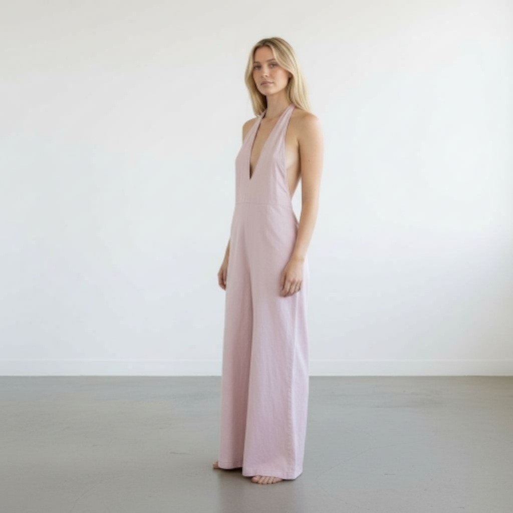 Free People Mauve Pink Cotton Halter Wide Leg Jumpsuit OB1147561 Mens Size M