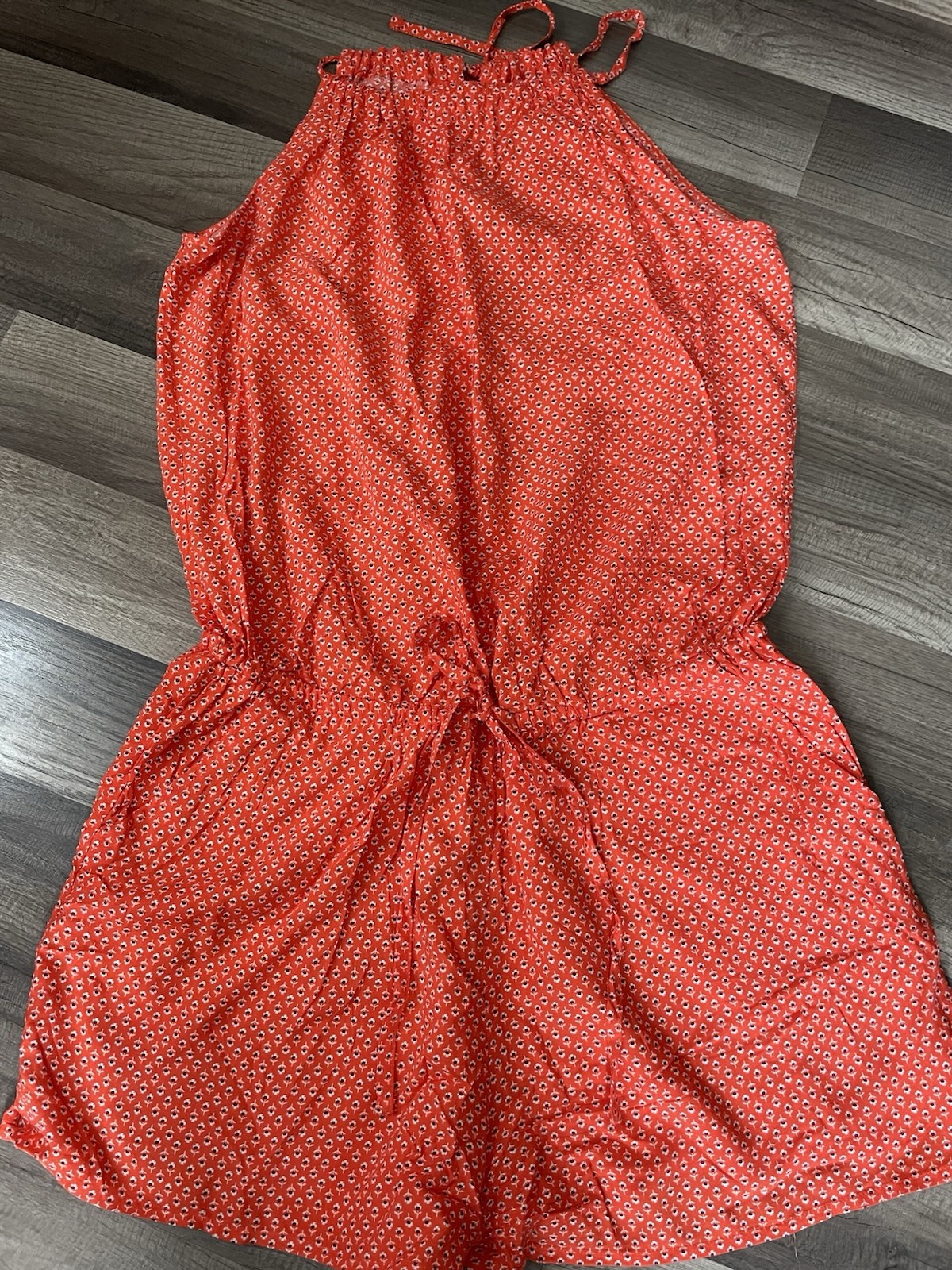Old Navy Orange White Floral Halter Tie waist beach Sleeveless Romper Pockets M