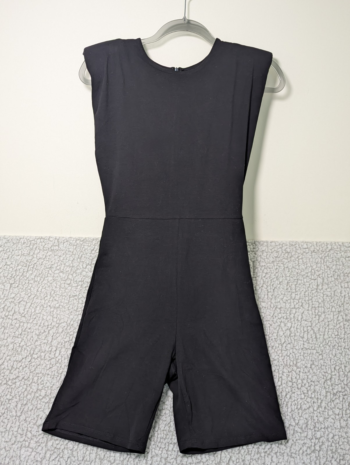 Blanc Clothing Padded Shoulder Romper Medium Black Minimalist Chic Stretch